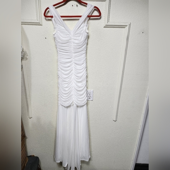 Lulus Divinely Romantic White Mesh Off-the-Shoulder Mermaid Maxi Dress Wedding - Picture 8 of 9